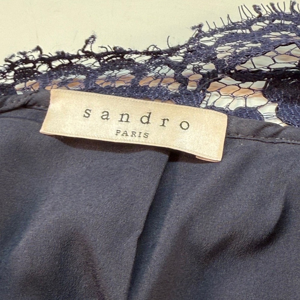 Sandro Paris Navy Lace Sheath Dress Sleeveless Backless‎ See Measurements - Picture 4 of 11